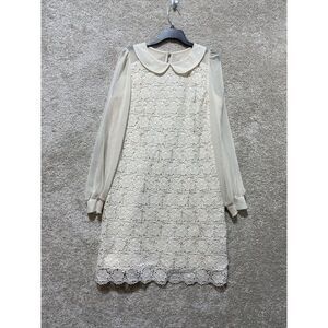 Eliza J Royal Collection Ivory Floral Lace Shift Dress Long Sleeve Size 10